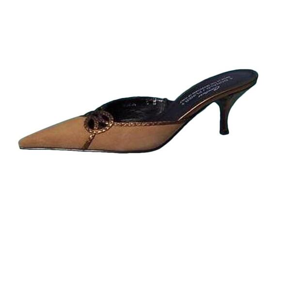 Donald Pliner Camel Brown Suede Leather Mule Shoe Peek A Boo Cut Out $235 NIB - Picture 2 of 4